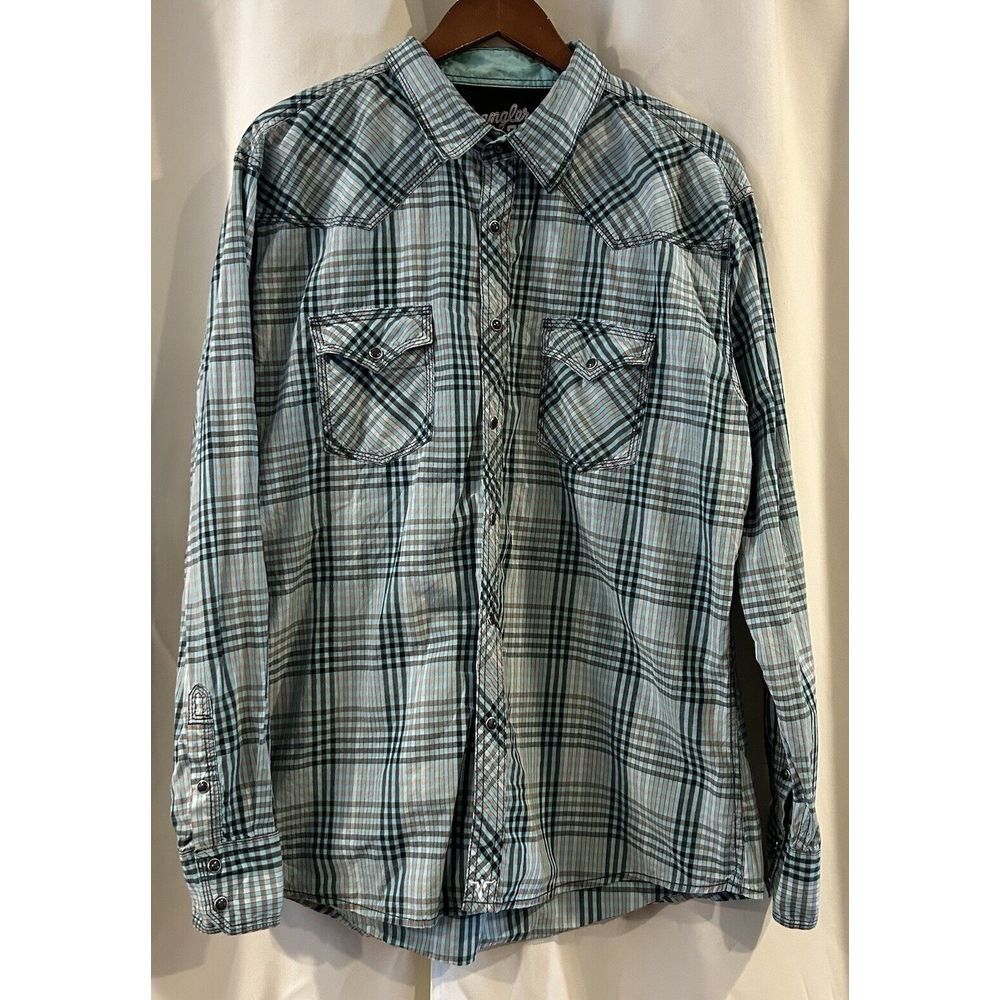 Wrangler Long Sleeve Pearl Snap Shirt Mens XXL Plaid Western Rodeo Green Light